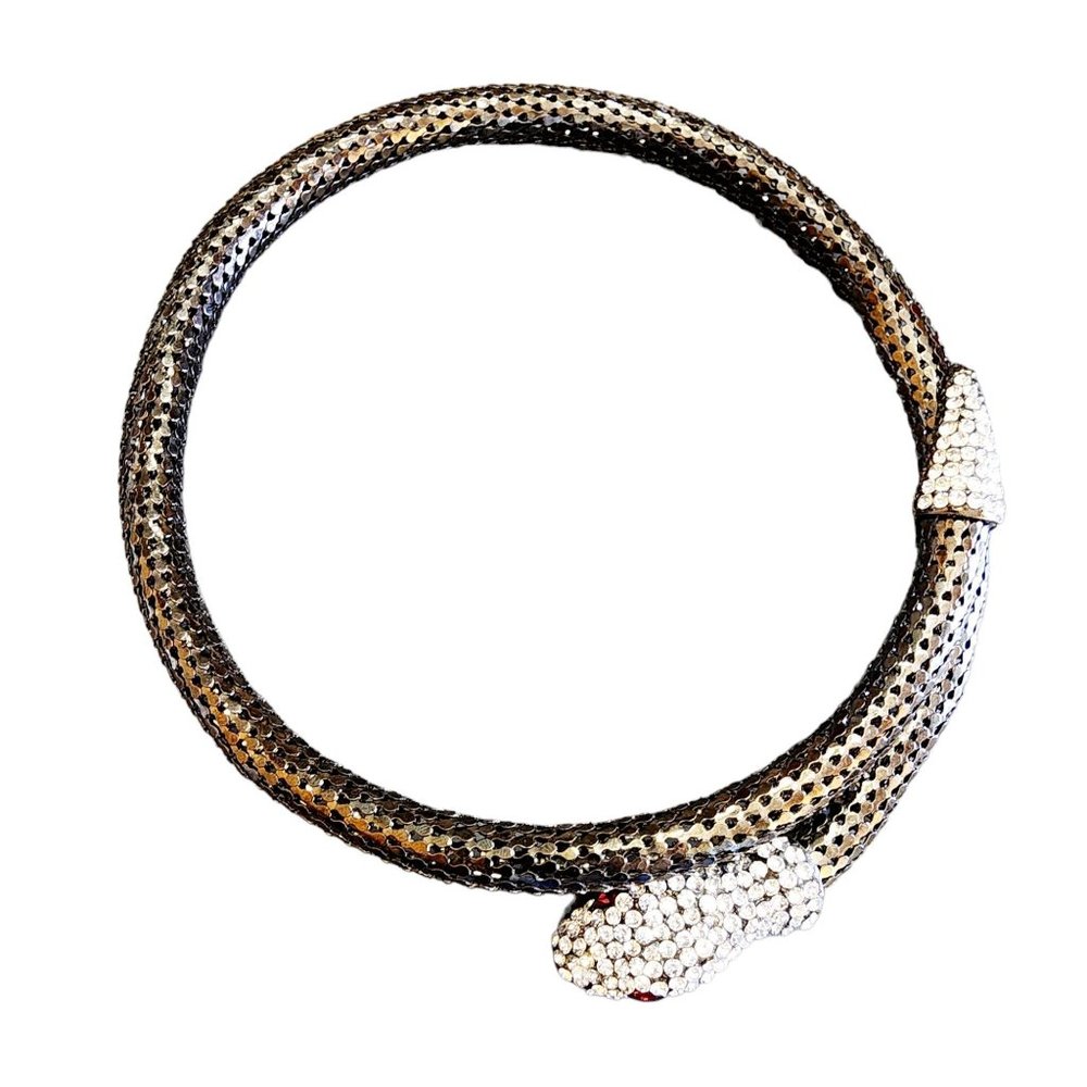 Vintage 80s Rhinestone Encrusted Coil Snake Necklace (A3087)